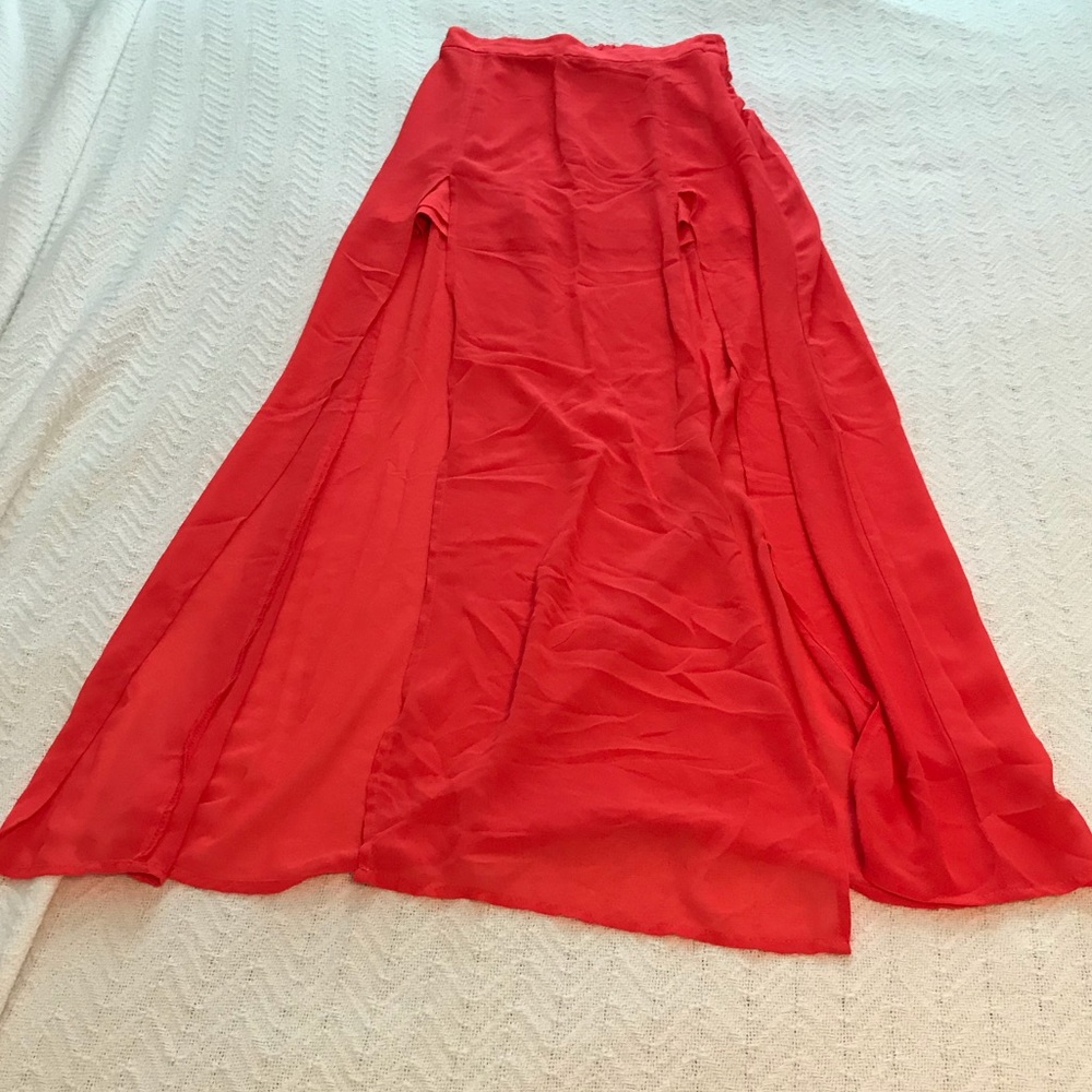 H&M Coral red double slit maxi skirt